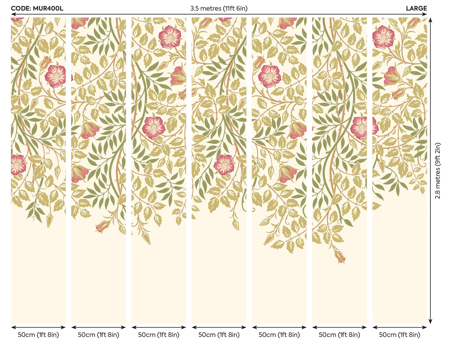 Origin Murals Cascading Rosehip Rose Pink 350cm X 280cm