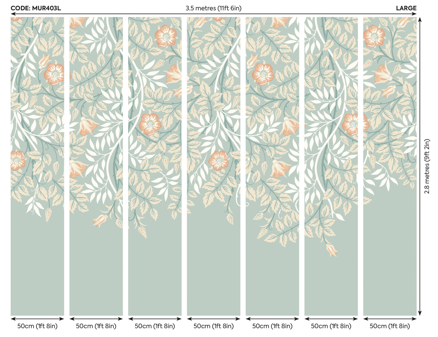 Origin Murals Cascading Rosehip Seafoam And Apricot 350cm X 280cm