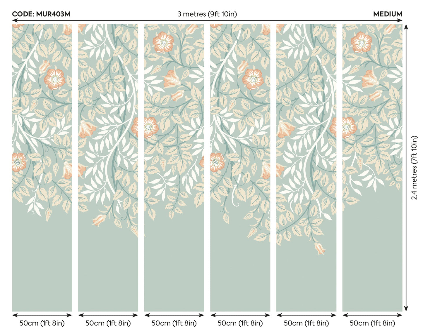 Origin Murals Cascading Rosehip Seafoam And Apricot 300cm X 240cm