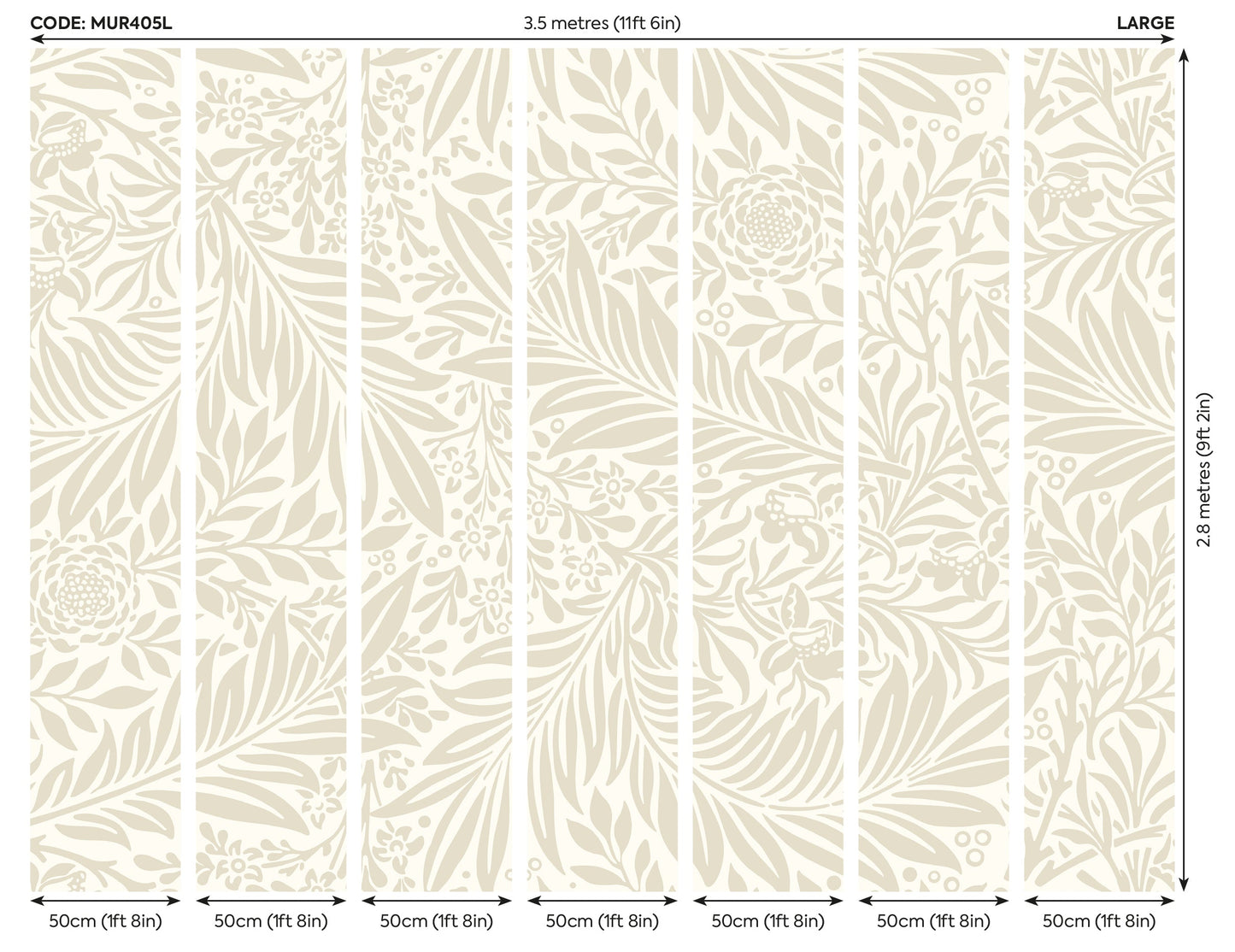 Origin Murals Trailing Ferns Stone And Linen 350cm X 280cm