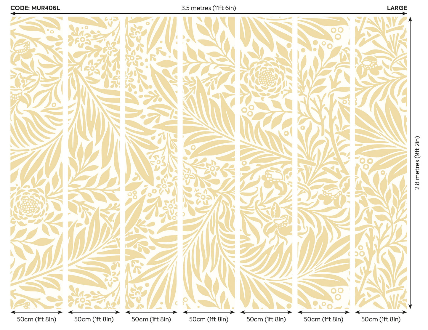 Origin Murals Trailing Ferns Soft Gold 350cm X 280cm