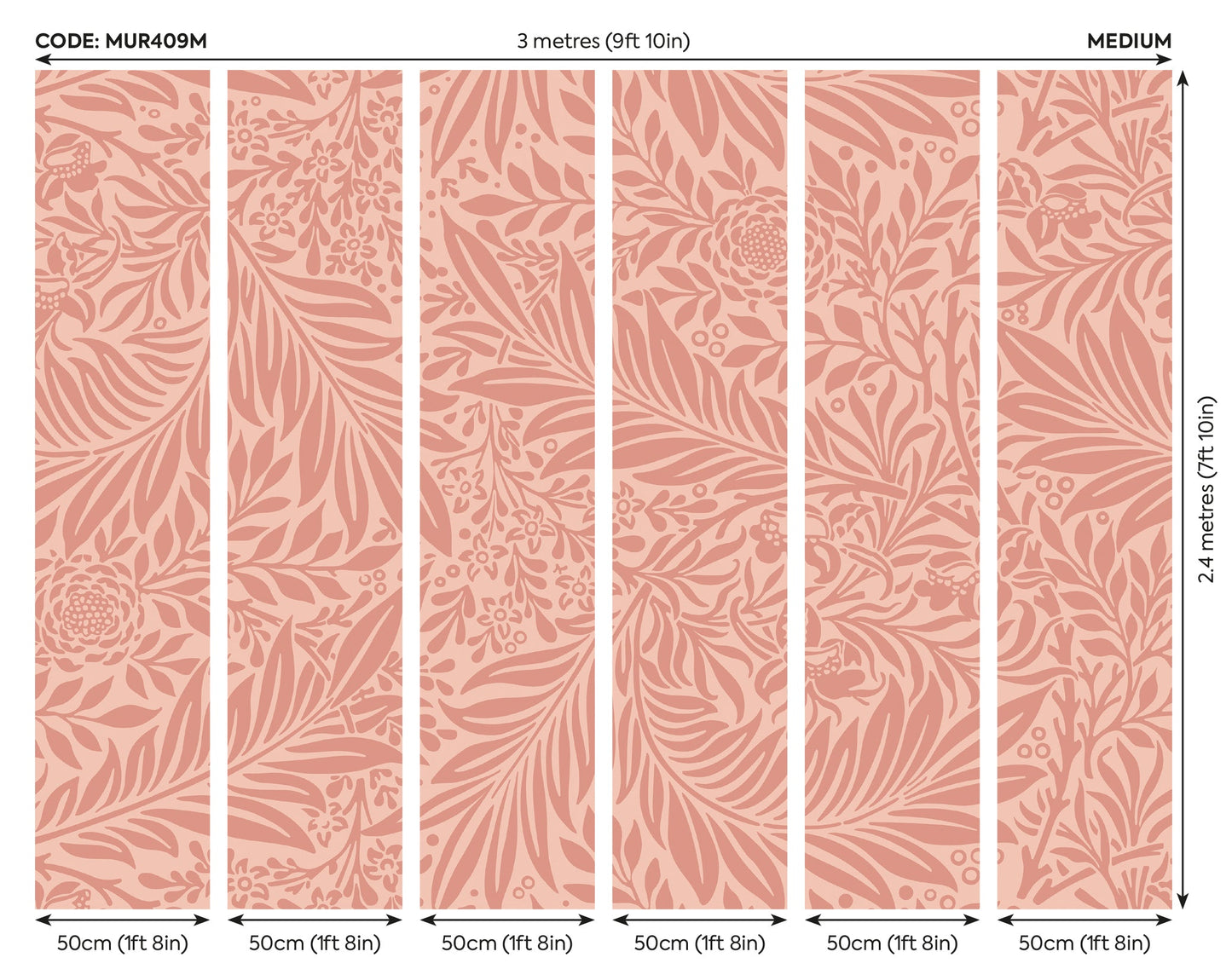 Origin Murals Trailing Ferns Warm Coral 300cm X 240cm