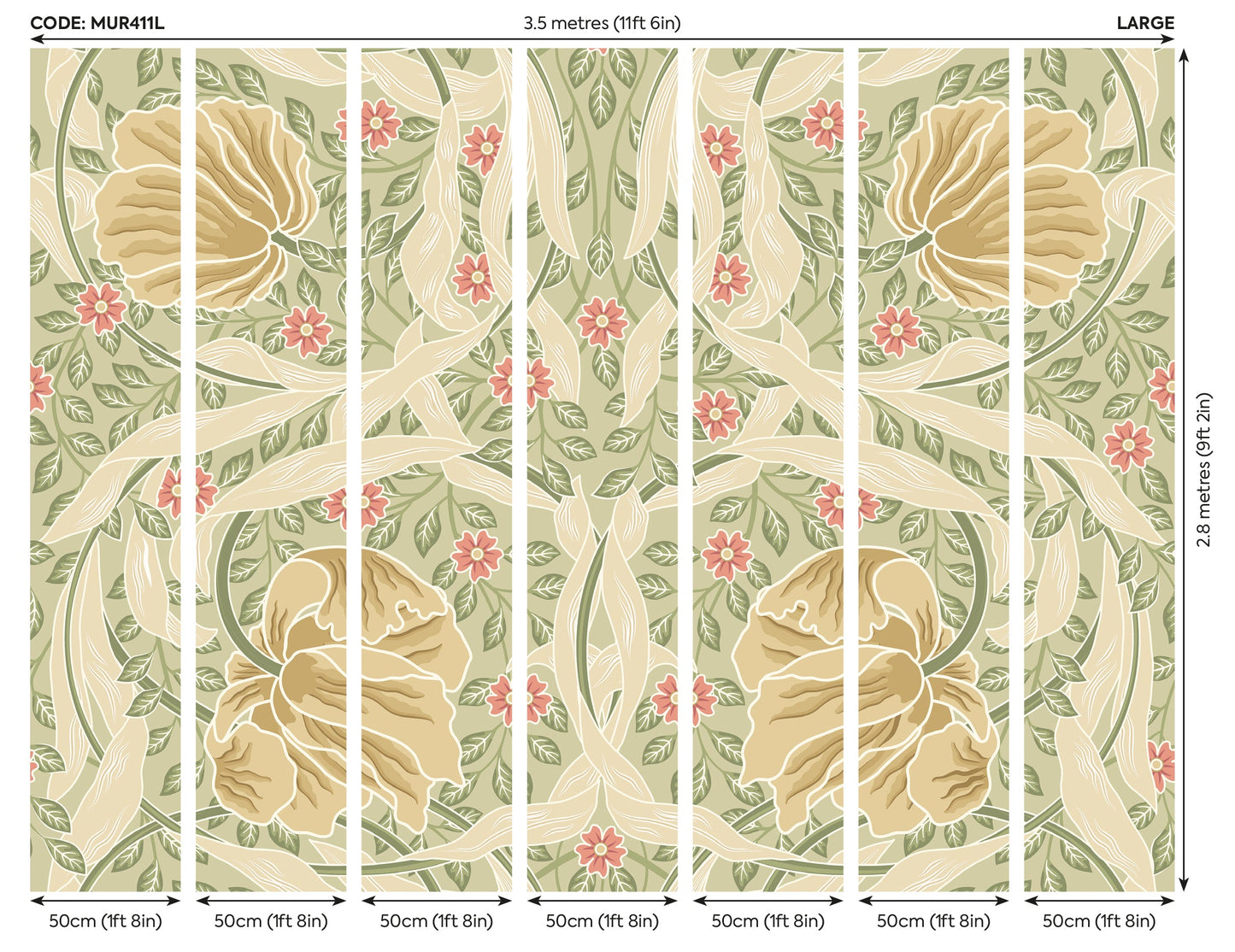 Origin Murals Flower Circle Olive And Coral 350cm X 280cm