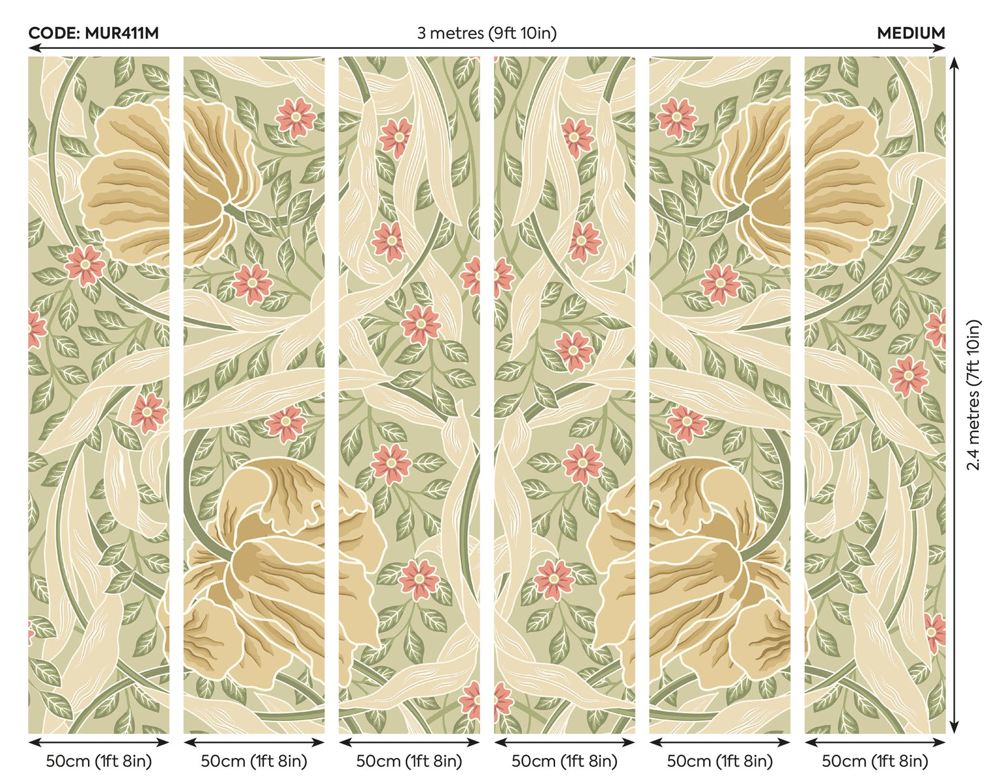 Origin Murals Flower Circle Olive And Coral 300cm X 240cm