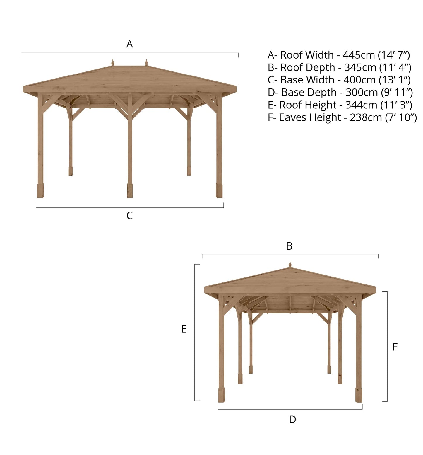 4m x 3m Pressure Treated Gazebo with Tongue & Groove Roof