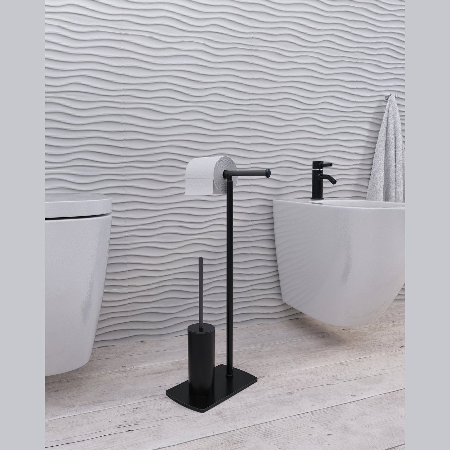 Origins Living Gedy Florida Bathroom Butler With Double Swivel Toilet Roll Holder & Brush Set Matt Black