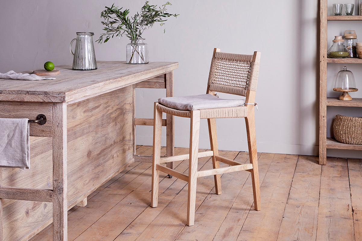 Nkuku Aamani Mango Wood & Cord Counter Chair Natural