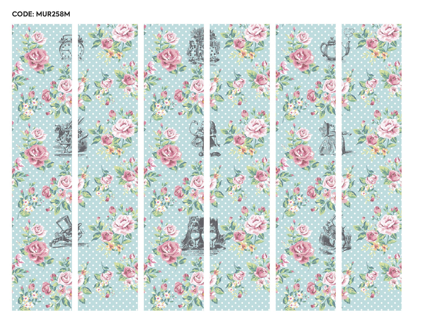 Origin Murals Alice In Wonderland English Rose Print Blue 300cm X 240cm