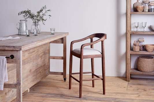 Nkuku Anbu Acacia Upholstered Counter Chair Washed Walnut
