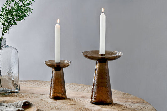 Nkuku Avyn Recycled Glass Candle Holder Smoke Amber