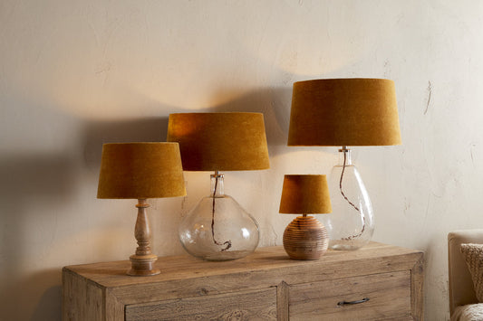 Nkuku Batakha Velvet & Linen Lampshade Dark Ochre