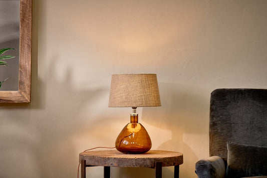 Nkuku Baba Recycled Glass Lamp Burnt Amber Small Wide