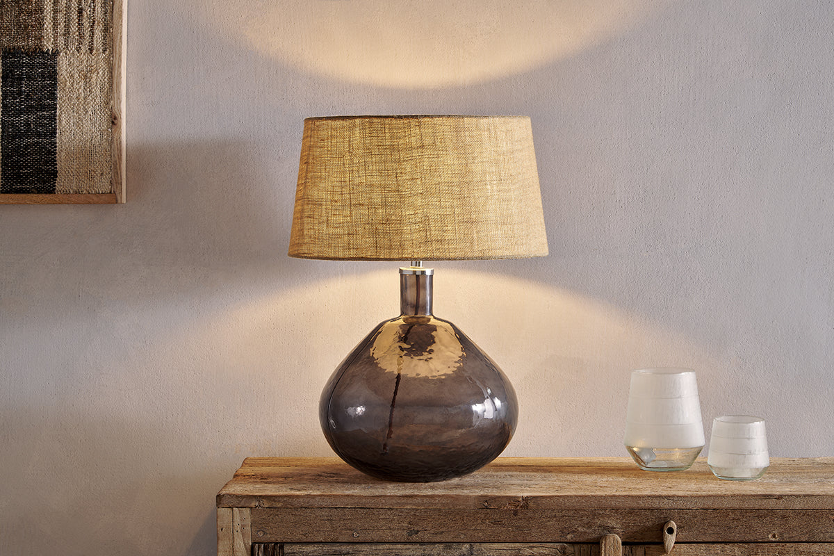 Nkuku Baba Recycled Glass Table Lamp Smoke Large Wide