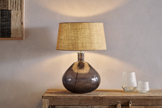 Nkuku Baba Recycled Glass Table Lamp Smoke Large Wide