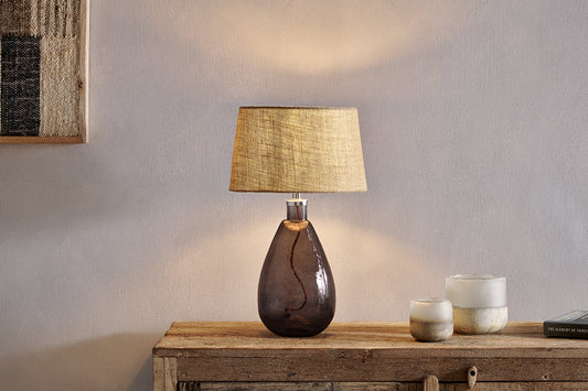 Nkuku Baba Recycled Glass Table Lamp Smoke Small Tall