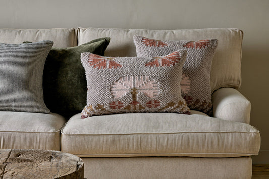 Nkuku Bagru Wool & Cotton Cushion Cover Soft Grey