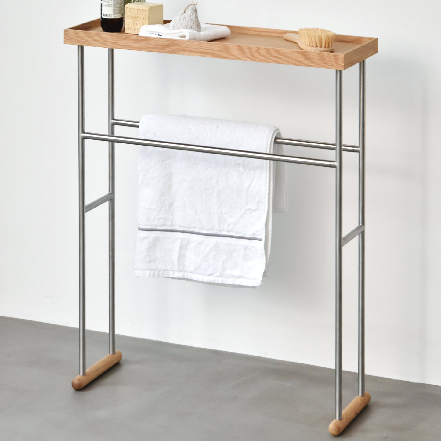 Wireworks Caddy Towel Rail Yoku Oak