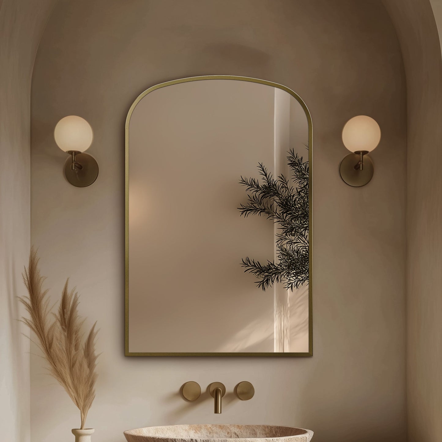 Origins Living Delphine Overmantle Arch Mirror 60 X 90cm Brushed Brass