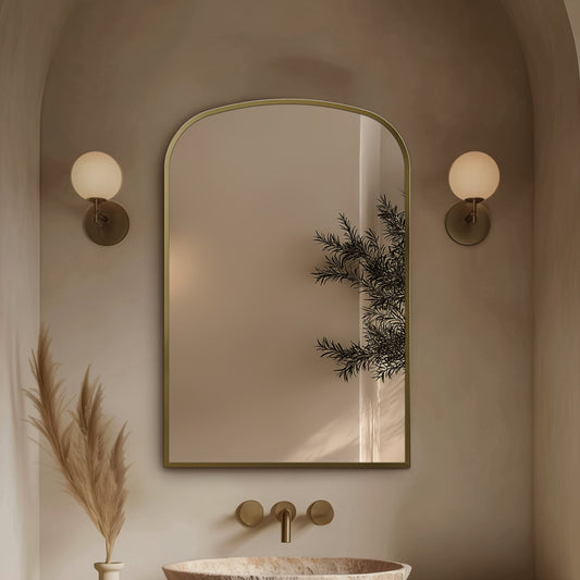Origins Living Delphine Overmantle Arch Mirror 60 X 90cm Brushed Brass