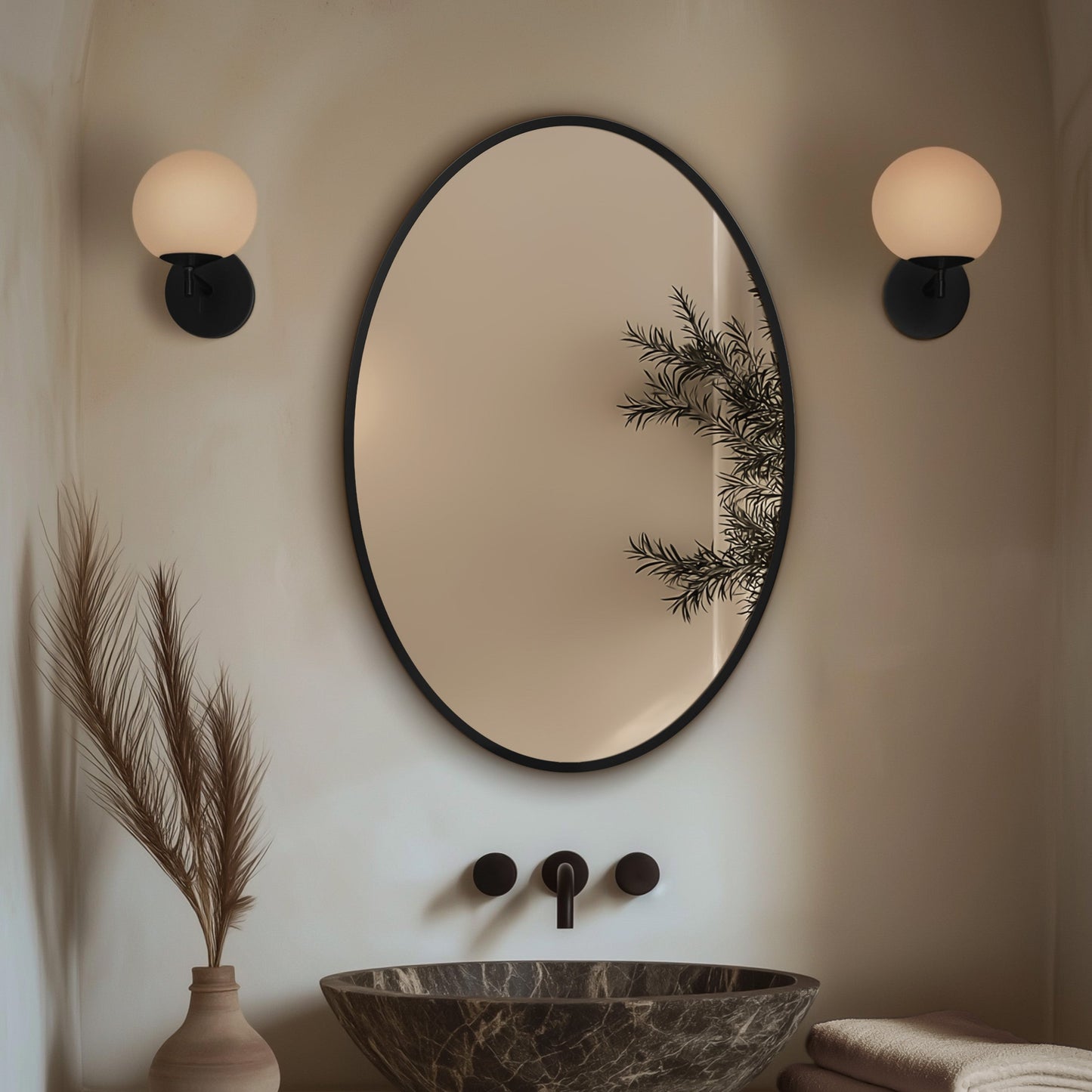 Origins Living Delphine Oval Mirror 55 X 80cm Matt Black