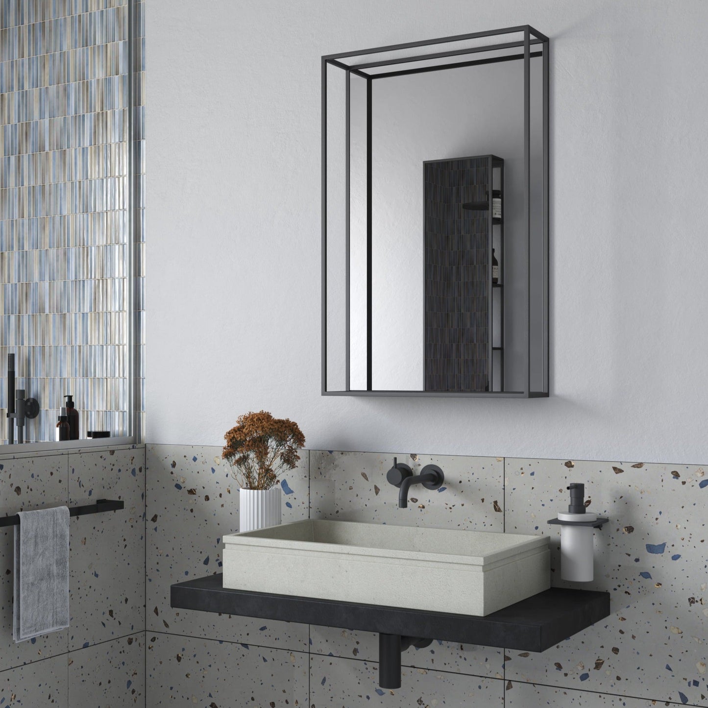 Origins Living Docklands Mirror With Shelf 50x80cm Matt Black