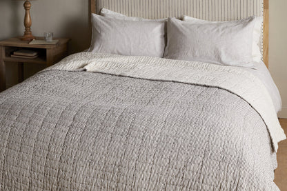 Nkuku Dipti Cotton & Linen Block Print Bed Quilt Charcoal