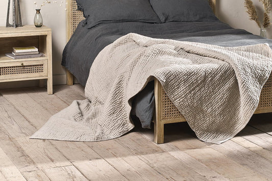 Nkuku Deuli Linen Bed Quilt Natural