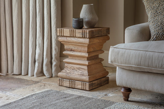 Nkuku Disha Carved Mango Wood Side Table Natural
