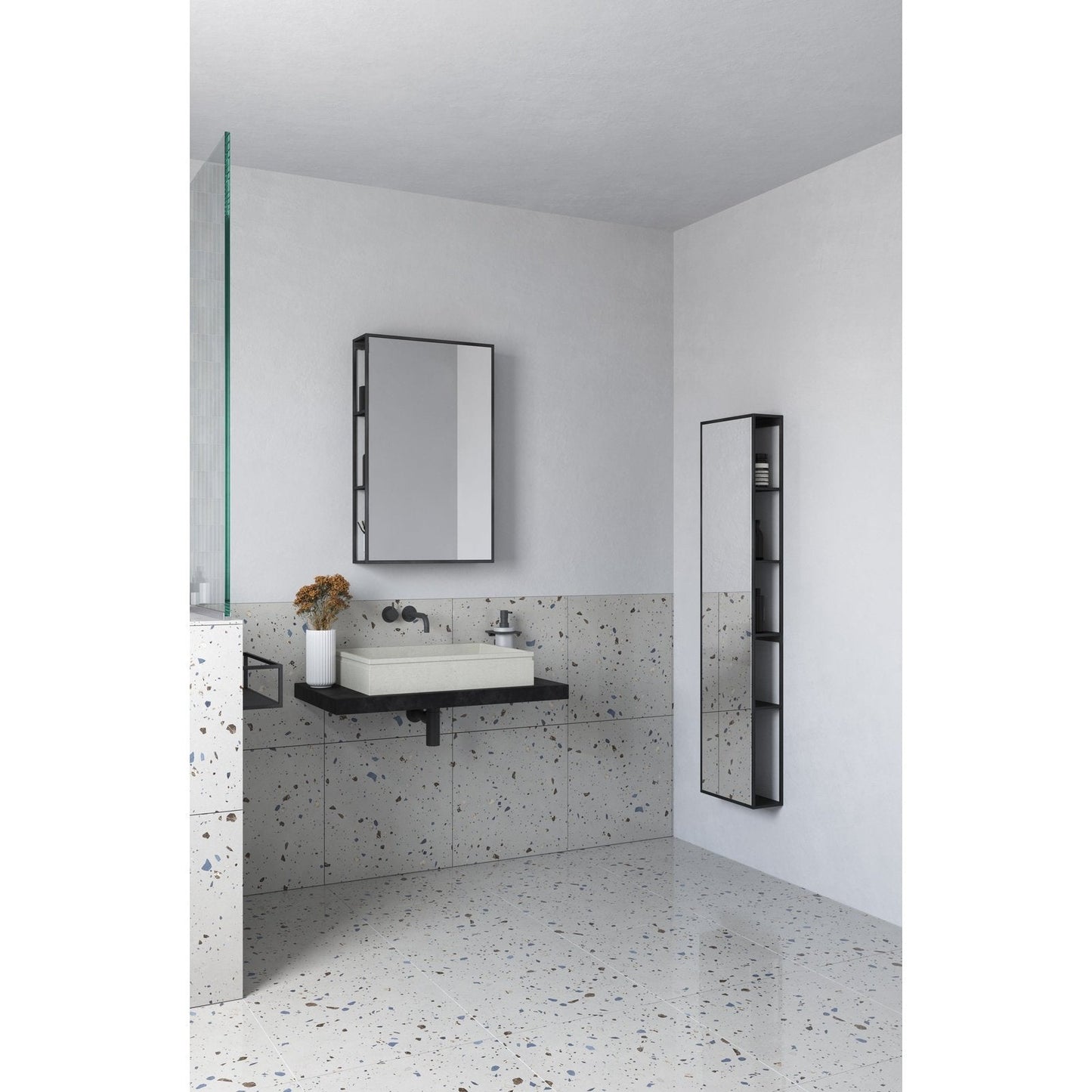 Origins Living Dockside Mirror With Open Shelving 30x60cm Black