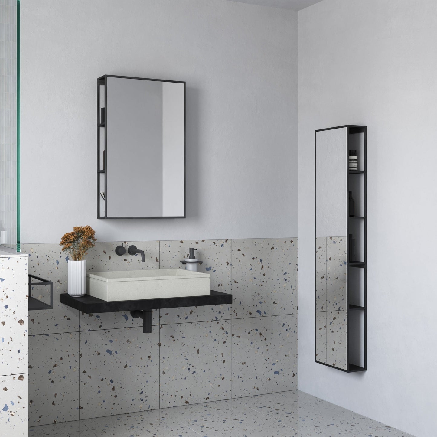 Origins Living Dockside Mirror With Open Shelving 50x80cm Black