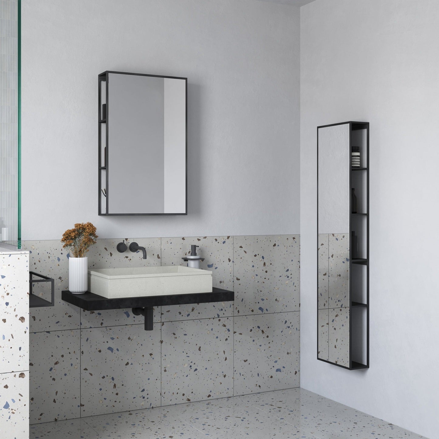 Origins Living Dockside Mirror With Open Shelving 140x30cm Black