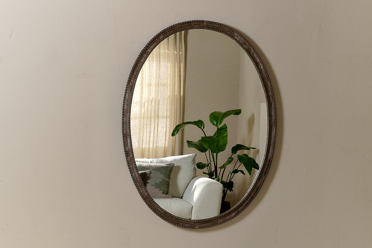 Nkuku Drishti Oval Iron Mirror Antique Black Large