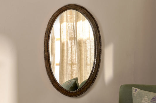 Nkuku Drishti Oval Iron Mirror Antique Black Small