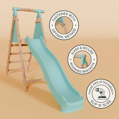 Double Wooden Swing Set with Climbing Wall and Slide - Stagwood I