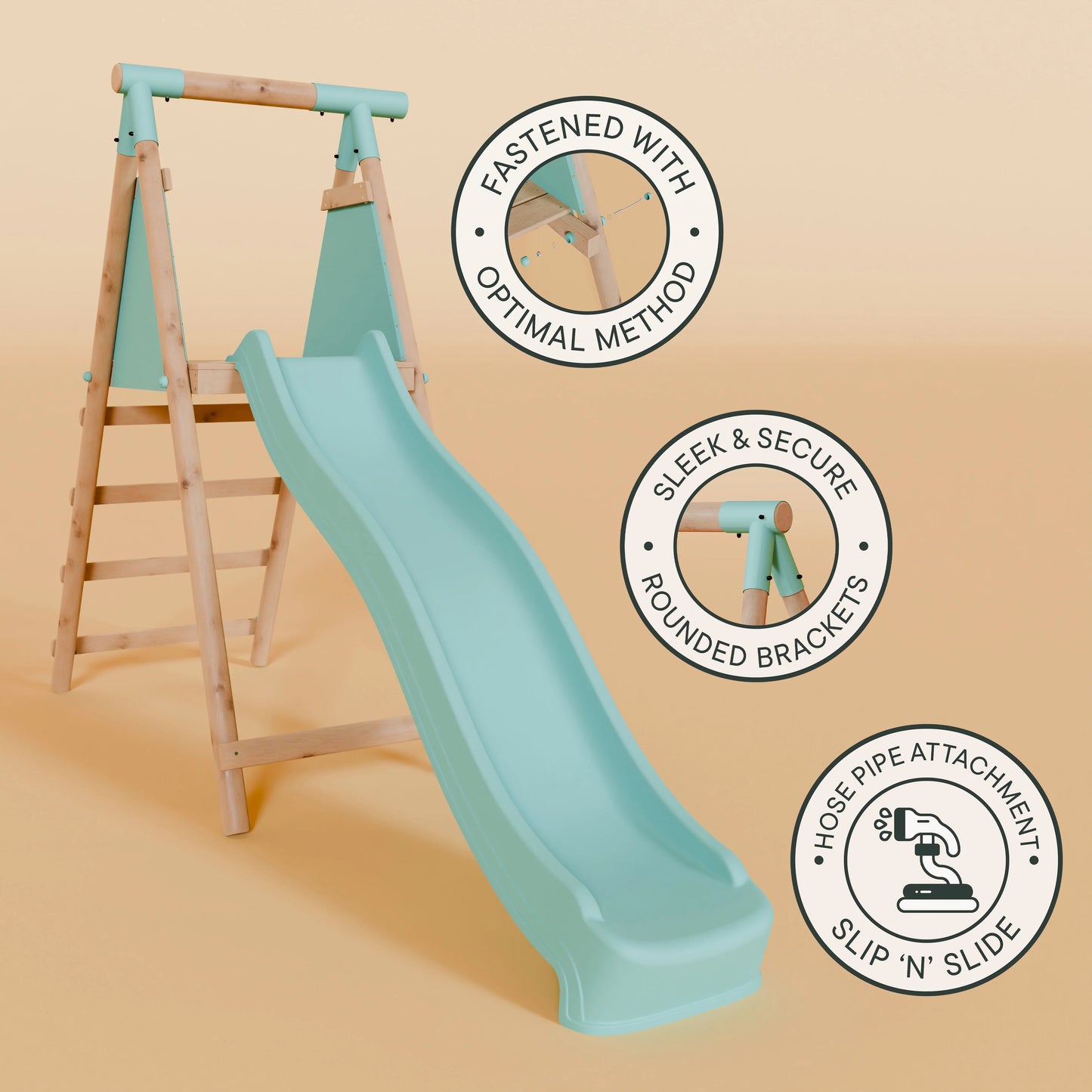 Single Wooden Baby Swing Set with Climbing Wall and Slide - Badger Brook II