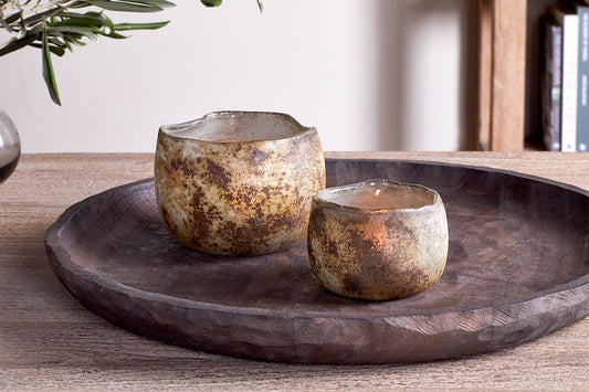 Nkuku Gola Recycled Glass Tealight Holder Antique Smoke