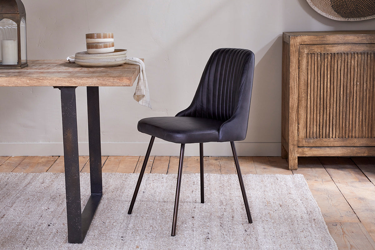 Nkuku Harsha Leather Dining Chair Aged Black