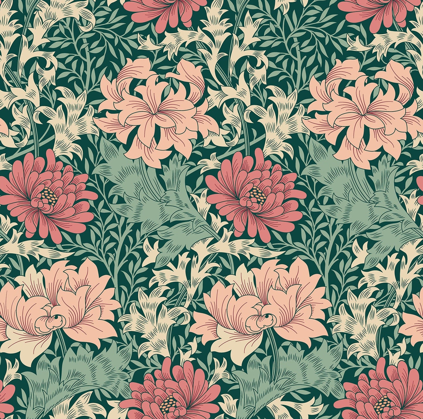 Hoopla Walls Chrysanthemum Green Pink