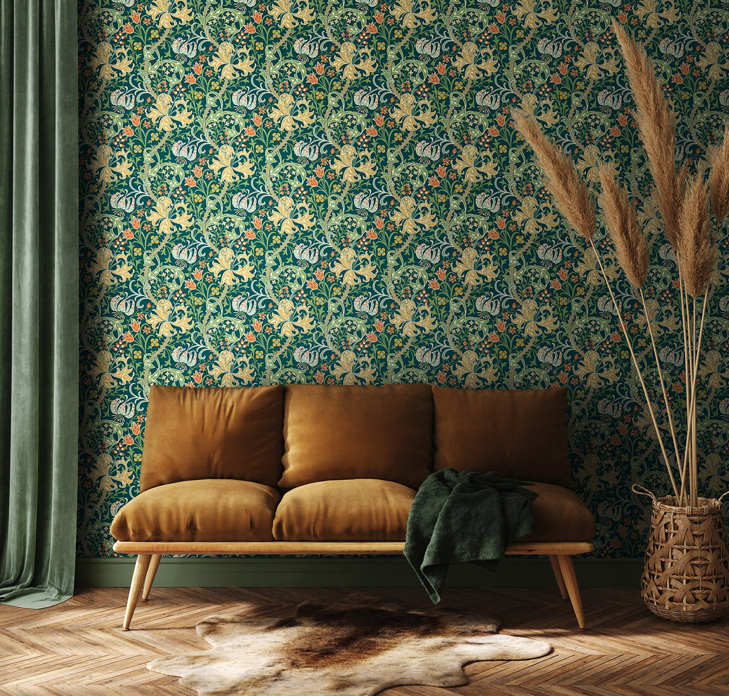 Hoopla Walls Lily Ogee Emerald Green