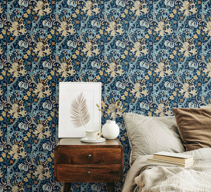 Hoopla Walls Lily Ogee Navy Blue