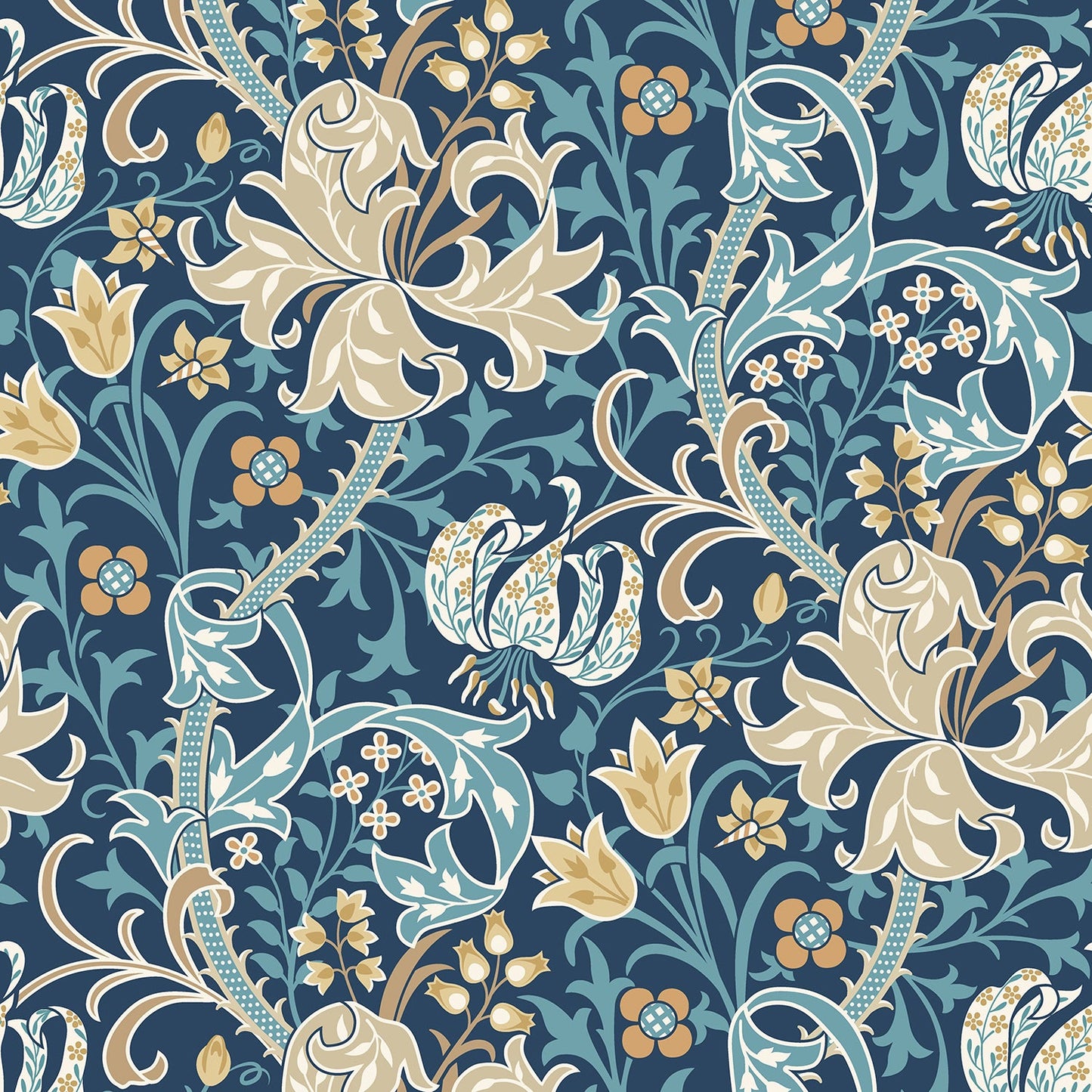 Hoopla Walls Lily Ogee Navy Blue