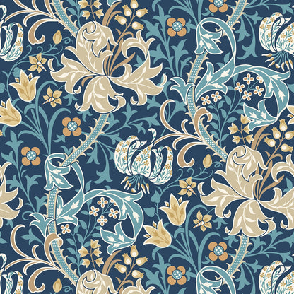 Hoopla Walls Lily Ogee Navy Blue