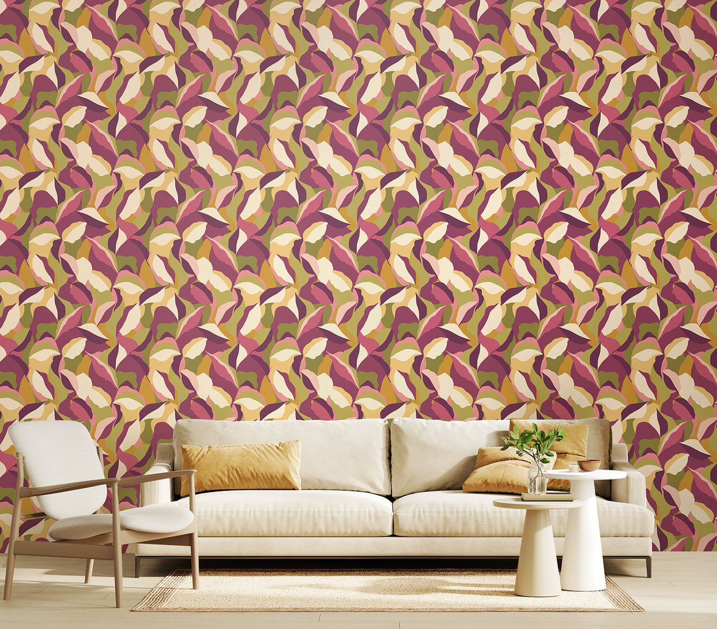 Hoopla Walls Leafy Patchwork Plum Olive