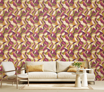 Hoopla Walls Leafy Patchwork Plum Olive