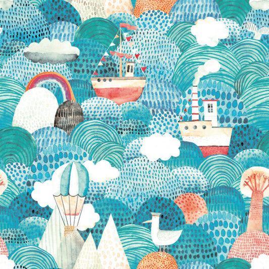 Hoopla Walls Ships Ahoy Aqua Coral