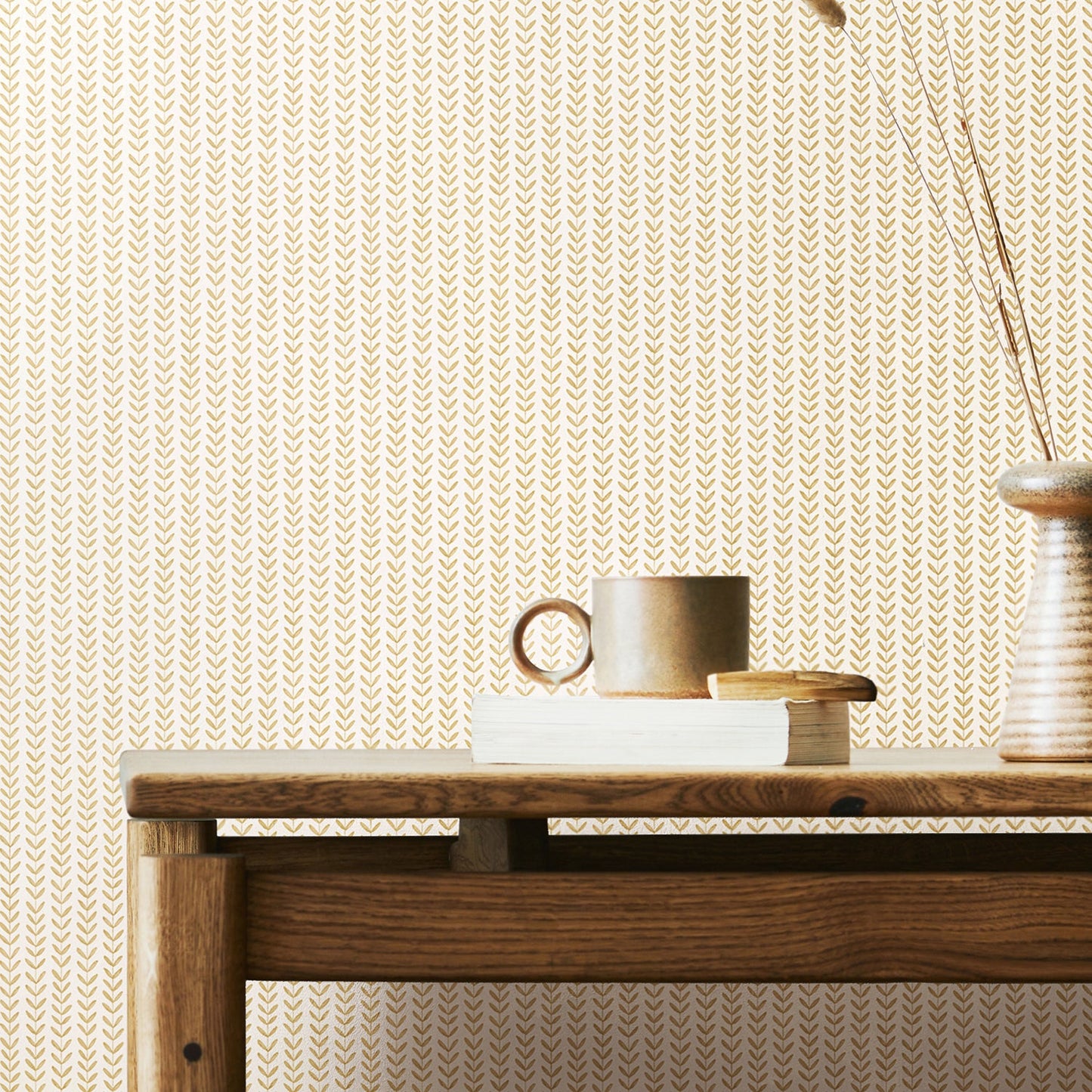 Hoopla Walls Ditsy Leaf Stripe Linen