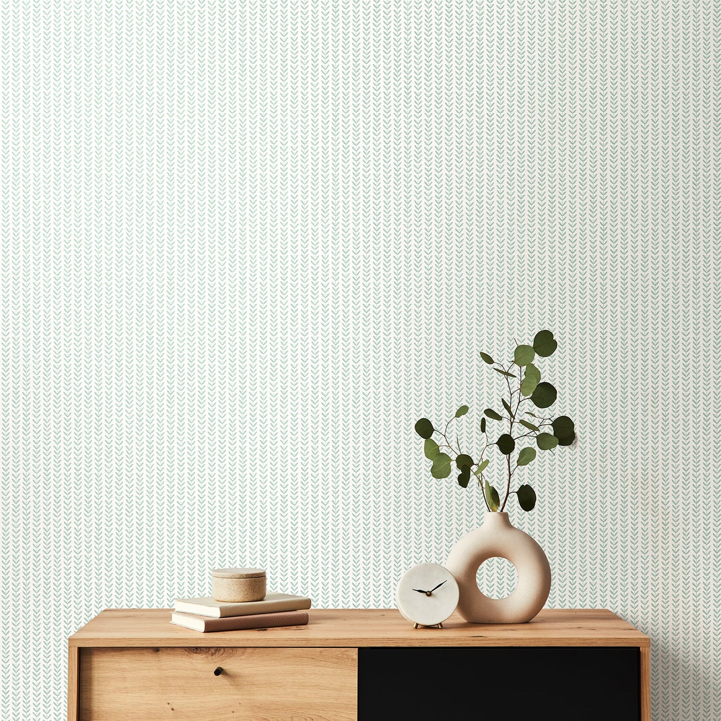 Hoopla Walls Ditsy Leaf Stripe Duck Egg