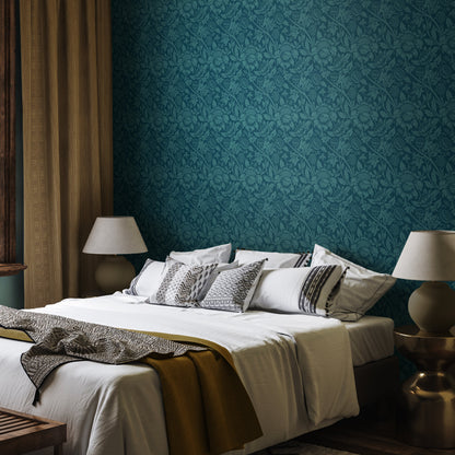 Hoopla Walls Damask Trail Rich Teal