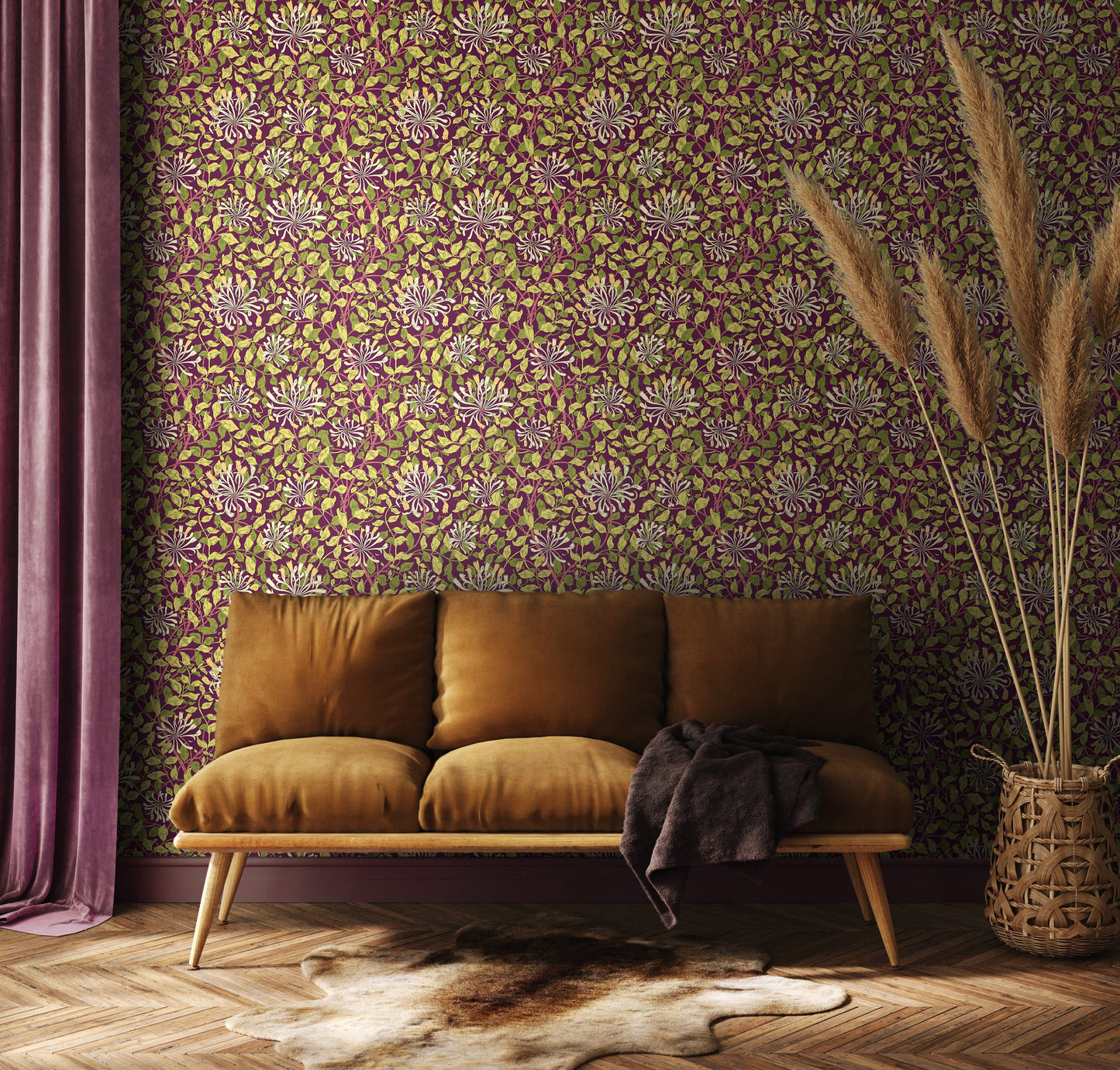 Hoopla Walls Honeysuckle Leaf Trail Aubergine
