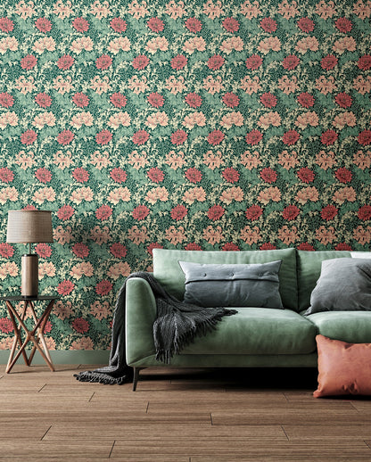 Hoopla Walls Chrysanthemum Green Pink
